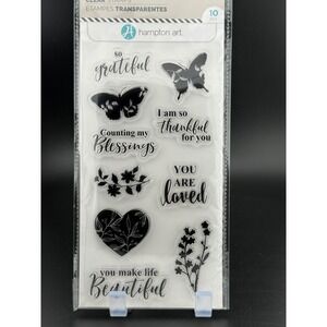 Hampton Art Clear Stamps 10pc Butterfly Floral Sentiments SC1036 Scrapbooking